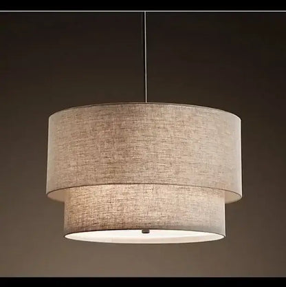 Beige Scandinavian two-tier pendant light with double linen fabric design for modern dining room lighting