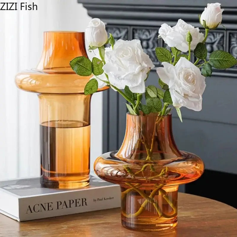 Sculptural tiered amber glass vase by decorbites featuring an artistic design for living room decor