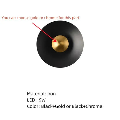 Black iron pendant light with gold-toned accent matching decorbites colorful round metal led wall lamps set for bedroom