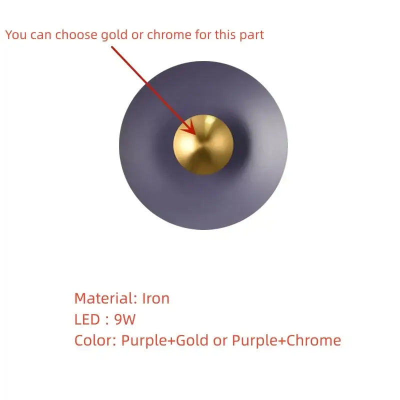 Purple iron led wall lamp with gold spherical accent from decorbites colorful round metal bedroom set of 5 lamps