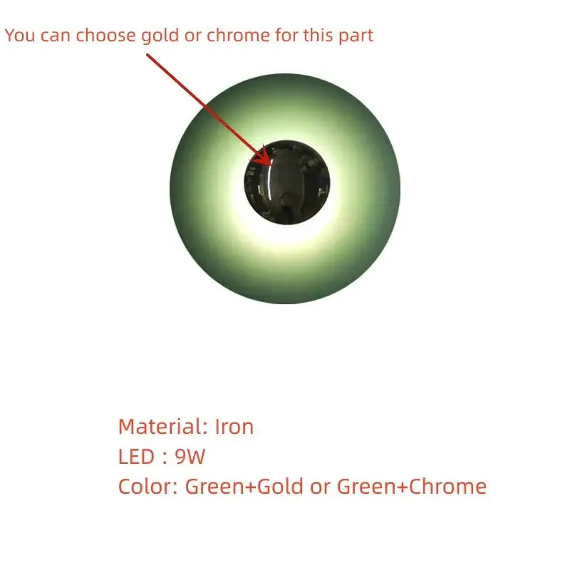 Green and gold iron wall lamp with chrome accent from decorbites colorful round metal led bedroom set of 5 lamps