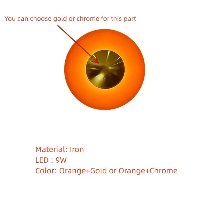 Orange spherical wall lamp with gold led center from decorbites colorful round metal led bedroom set of 5