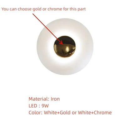White spherical wall lamp with gold-colored metallic iron center from decorbites colorful round metal set