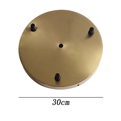Set of 6 brushed brass ceiling plate lamp bases with 30cm diameter brass ceiling fixture and three black mounting screws