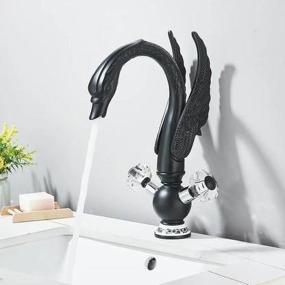 Shbshaimy luxury deck mounted black swan basin faucet with gold brass cold water crystal handle single hole design