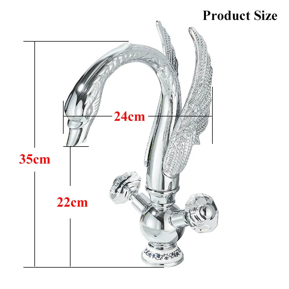 Shbsaimy luxury deck mounted single hole kitchen faucet with shiny chrome swan design cold water crystal knobs