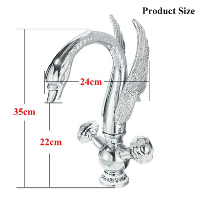 Shbsaimy luxury deck mounted single hole kitchen faucet with shiny chrome swan design cold water crystal knobs