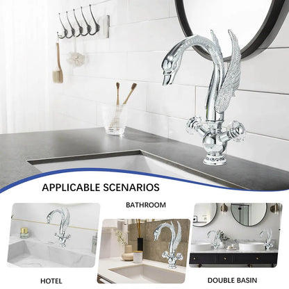 Shbshaimy luxury europe style deck mounted swan faucet in chrome with intricate feathers and crystal handle for cold water
