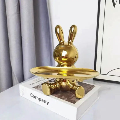 Golden metallic colorful rabbit storage box with sleek reflective surface and flat tray for decorbites colorful rabbit decor