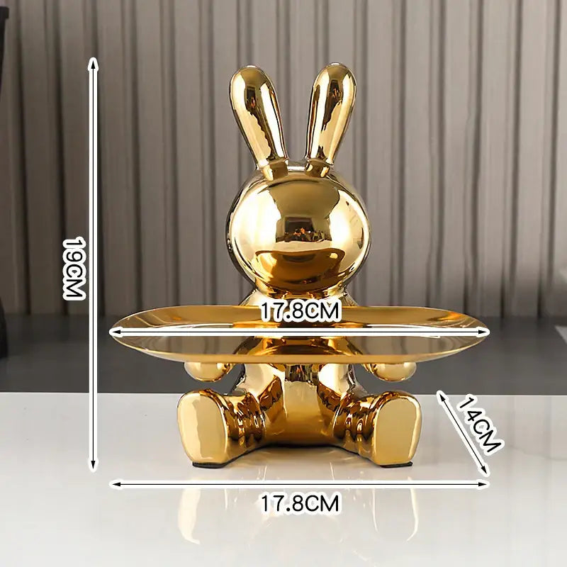 Golden ceramic colorful rabbit storage box with glossy finish holding matching tray for decorbites colorful rabbit decor