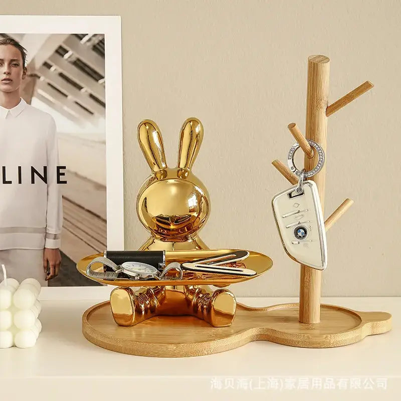 Golden glossy metallic rabbit storage box with integrated serving surface for decorbites colorful rabbit decor