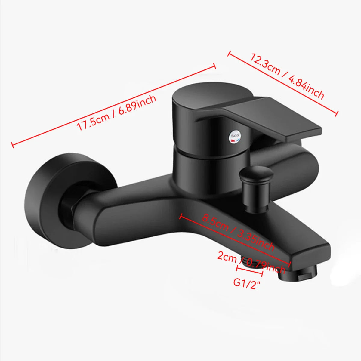 Black matte wall-mounted bathtub faucet made of alloy with modern minimalist design and integrated handle for home use