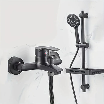 Black matte finish shower faucet set made of alloy with handheld showerhead and slide bar for home bathroom use