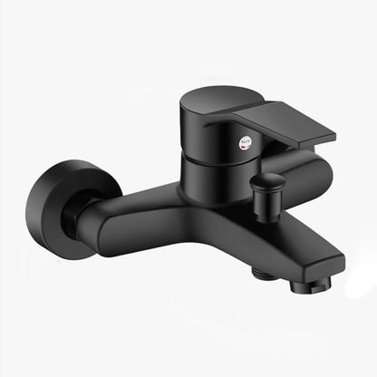 Black matte finish wall-mounted alloy shower faucet with integrated handle suitable for home bathroom bathtub use