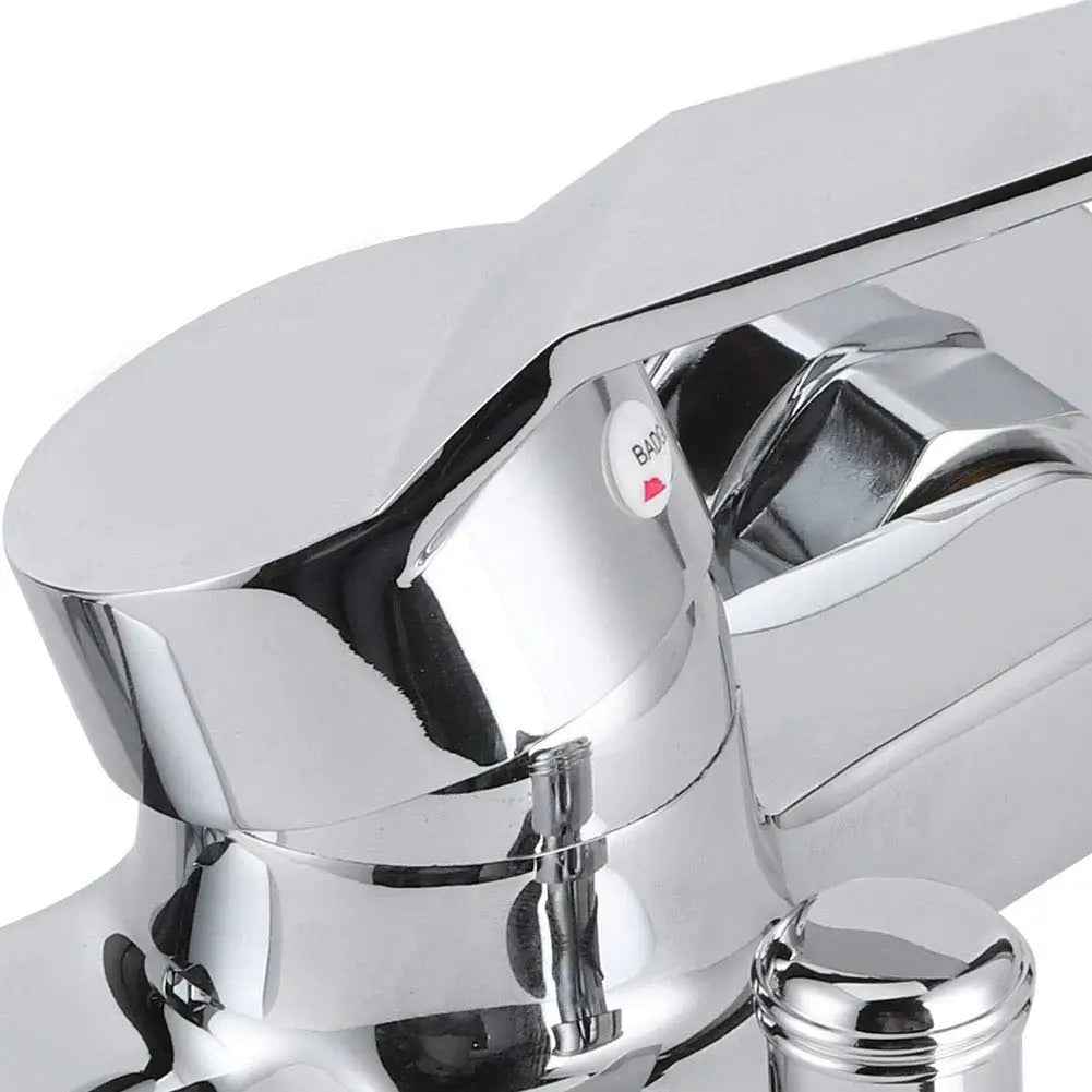 Chrome finished single-handle alloy shower faucet with sleek design and white bath button for home bathroom bathtub use