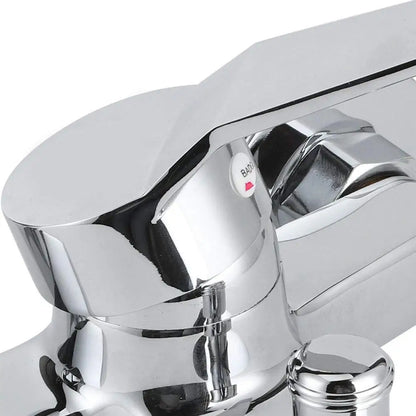 Chrome finished single-handle alloy shower faucet with sleek design and white bath button for home bathroom bathtub use