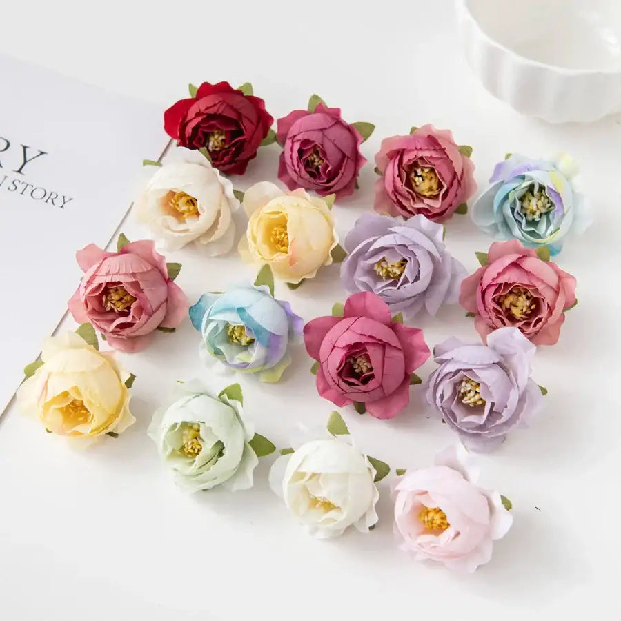 Silk peony flower collection featuring delicate artificial blooms in pastel and rich hues for wedding and home decor