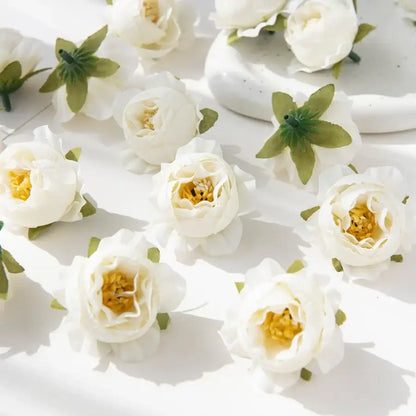 White silk peony flowers with delicate petals and yellow centers for wedding and home decor silk peony flower collection