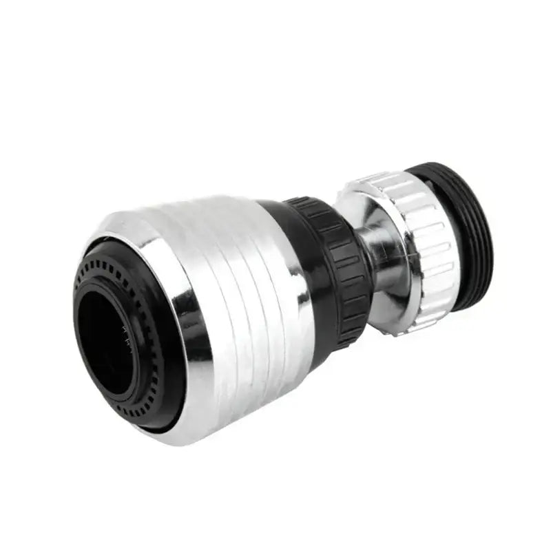 Silver and black chrome finished kitchen faucet aerator with ridged adjustment ring and black rubber seals for decorbites kitchen faucet