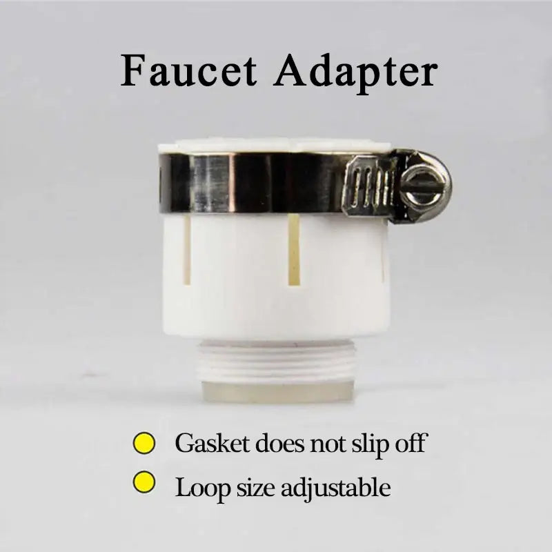 White plastic kitchen faucet aerator adapter with metallic clamp and threaded base for decorbites kitchen faucet spray nozzle