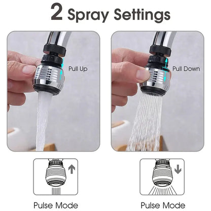 Silver and black chrome finished decorbites kitchen faucet aerator with two spray settings and 360 rotating nozzle