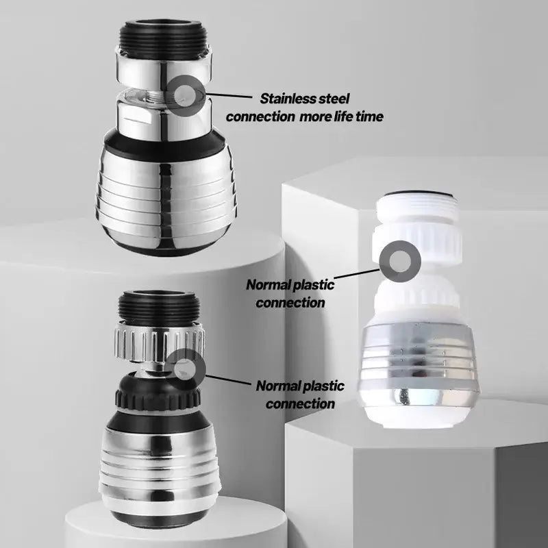Silver and black 360 rotating kitchen faucet aerator made of stainless steel with sleek finish and black rubber seals for decorbites kitchen faucet