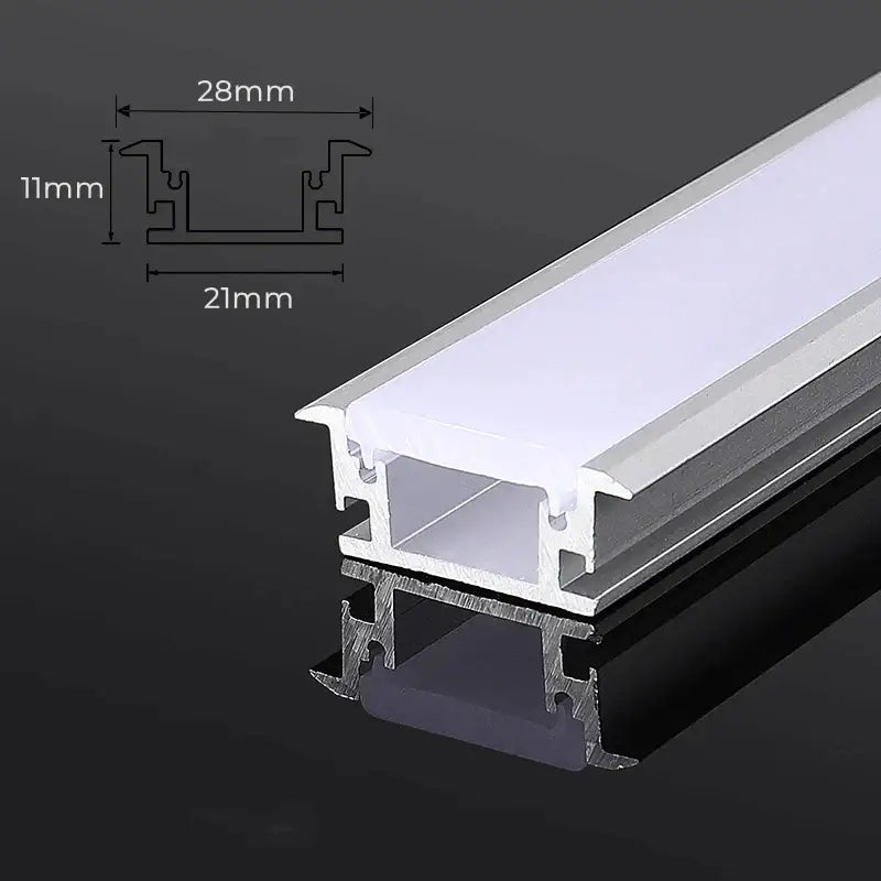 Silver and white aluminum profile recessed led strip channel with 28mm by 11mm cross-section for kitchen lighting