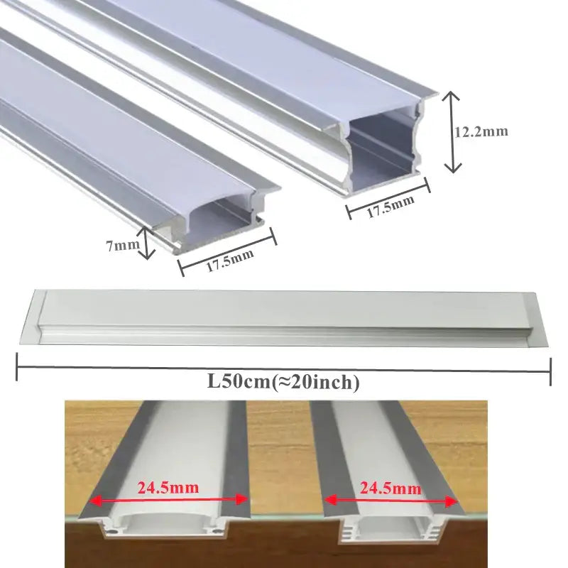 Silver and white aluminum profile recessed led strip channel with a sleek rectangular design for kitchen lighting