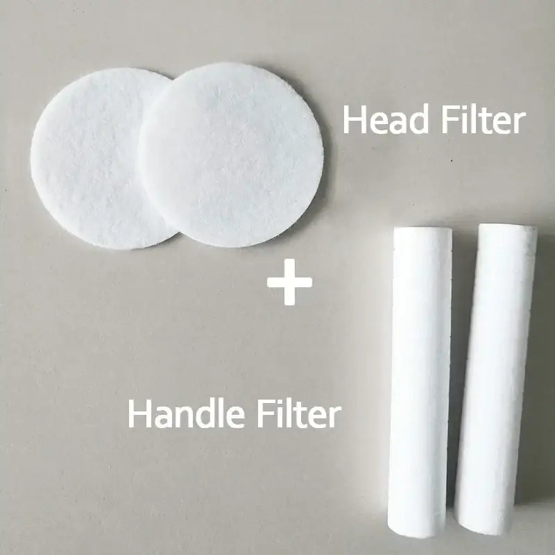 White circular head and cylindrical handle filters made of soft porous material for silver and blue decorbites 10cm panel shower head enhancing shower experience