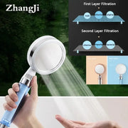 Zhangji silver and blue shower head with dual-layer filtration for enhanced shower experience decorbites 10cm panel