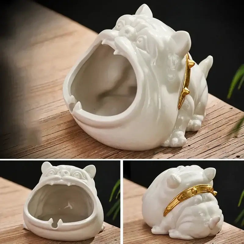 White bulldog ceramic ashtray with gold collar silver bulldog ceramic ashtray for living room desktop accessory