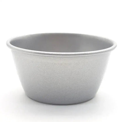 Silver metallic carbon steel cake mold mini round cups by decorbites in a muffin tin pan design