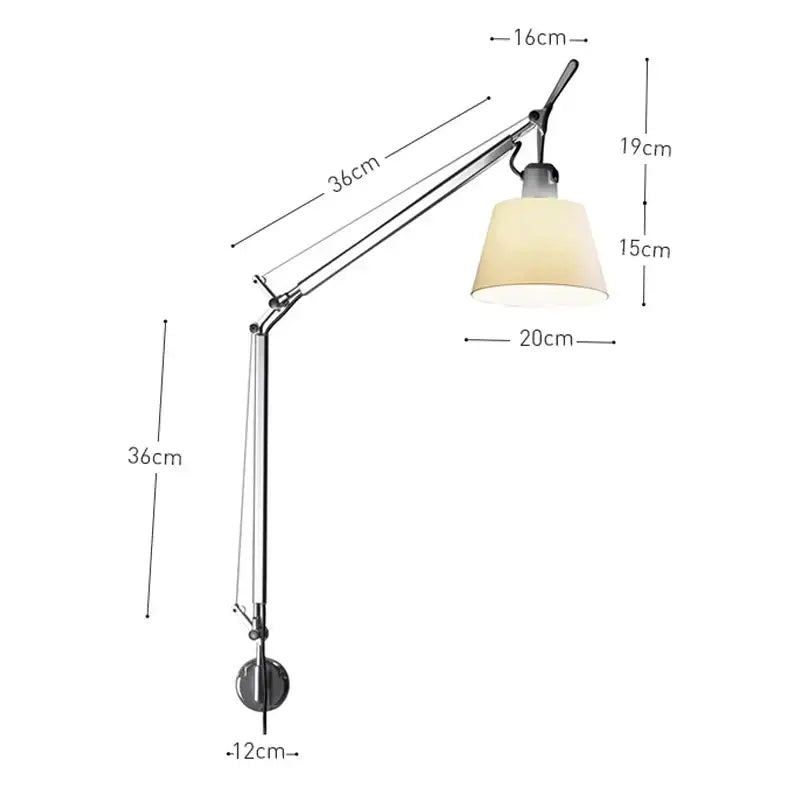 Adjustable chrome finished wall lamp with cream fabric shade and long swing arm for bedroom reading by decorbites