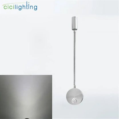 Silver flexible gooseneck led wall sconce with adjustable metallic arm and spherical head for bedroom reading decorbites 3w flexible