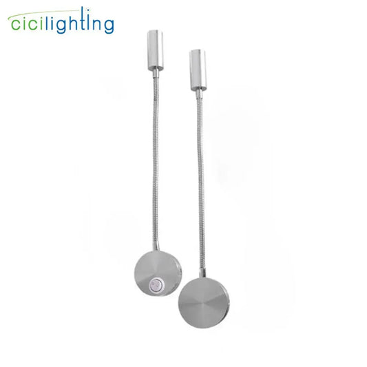 Silver flexible gooseneck led wall sconce with circular base and cylindrical head for bedroom reading decorbites 3w flexible