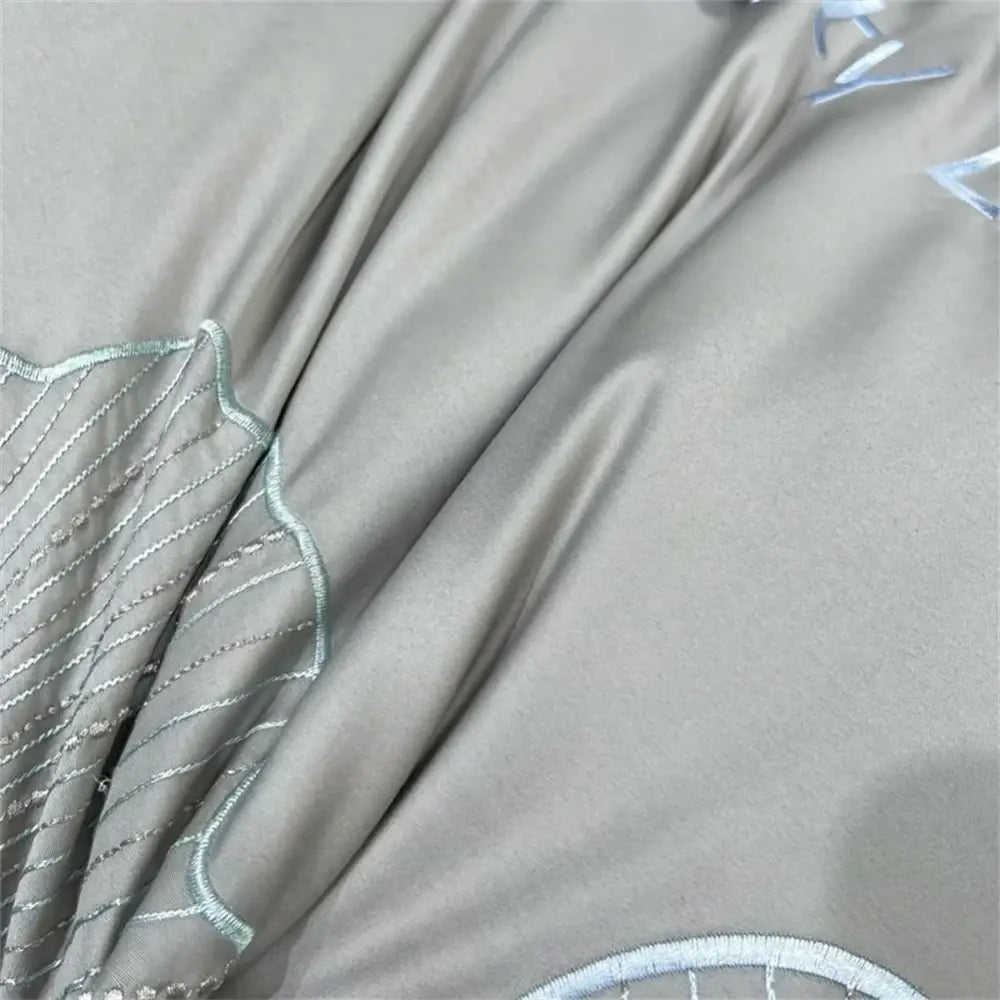 Silver gray 1200tc embroidery egyptian cotton bedding set with delicate silver thread fan-like pattern decorbites 1200tc embroidery