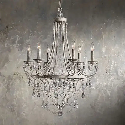 Antique silver pendant light with iron art crystal design featuring dangling crystal droplets for dining room decorbites iron art