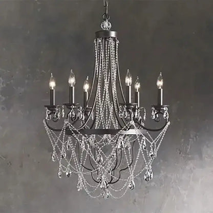 Silver iron art crystal pendant light featuring dark metal with cascading clear crystal beads for dining room decorbites iron art