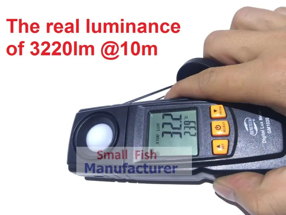 Black digital lux meter with orange buttons measuring 3220 lx used for silver metal 300w led follow spot light decor