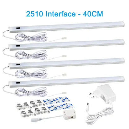 Four white led strip cabinet lights with pir motion sensor and mounting hardware for efficient living spaces lighting