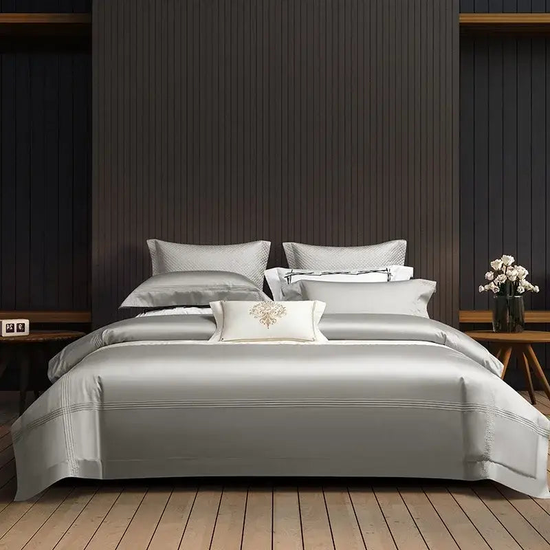 Silver satin egyptian cotton bedding set with subtle embroidered detailing and soft sheen decorbites 1000tc egyptian