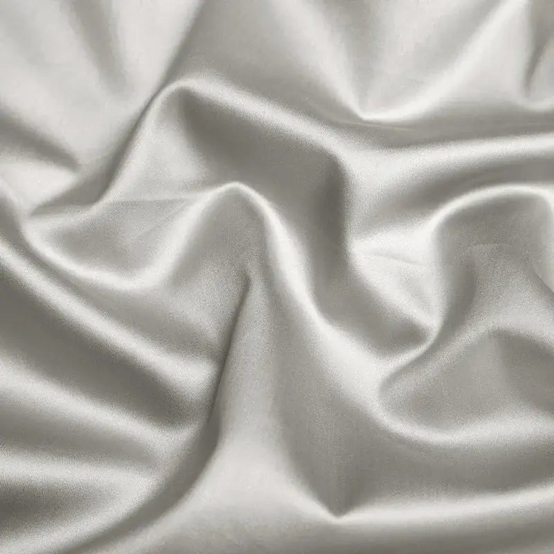 Silver satin egyptian cotton bedding set with glossy sheen and soft folds from decorbites 1000tc egyptian collection