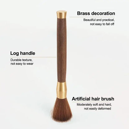 A sleek espresso brush with a rich brown wooden handle and brass accents for coffee grinder cleaning
