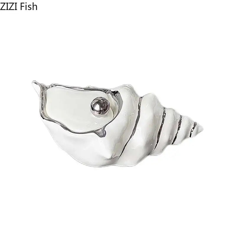 Sleek white ceramic decorbites conch ashtray with polished silver eye and black accents for windproof living room decor
