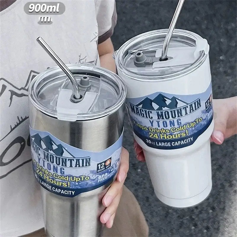 DecorBites™ Freeze Thermos Bottle Straw Stainless Steel Tumbler 30oz - Ice Mountain Cup