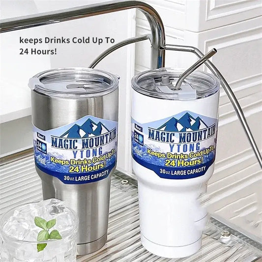 DecorBites™ Freeze Thermos Bottle Straw Stainless Steel Tumbler 30oz - Ice Mountain Cup