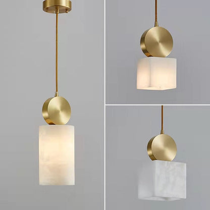 Brass and frosted glass marble chandelier with modern design 12cm diameter square ideal for bedroom and dining room