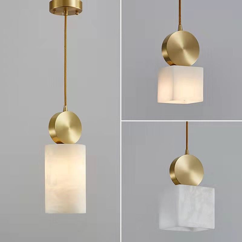 Brass and frosted glass marble chandelier with modern design 12cm diameter square ideal for bedroom and dining room