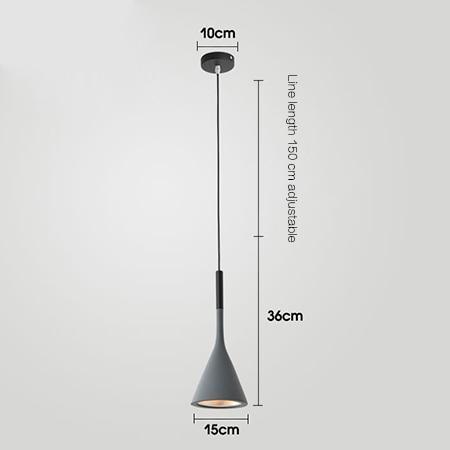 Simple single head chandelier featuring a gray cone-shaped pendant light with black accents and adjustable cord