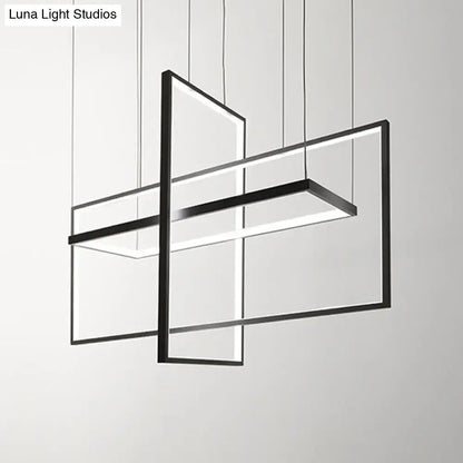 Modern black metal led island light with geometric frames and translucent panels for warm white natural lighting